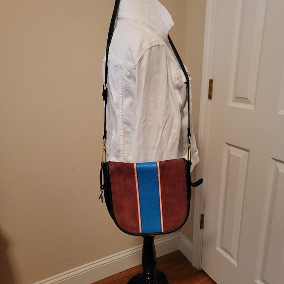 Fossil Rumi Navy Leather, Blue, Burgundy Suede with Pink Accent Crossbody - Picture 3 of 13